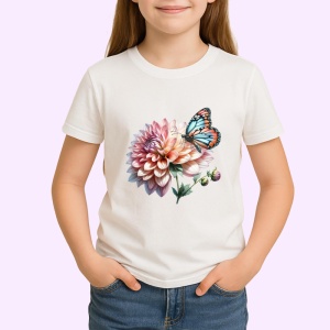 Tricou Fluture portocaliu pe floare dahlia compozitie botanica Copii | Dama | Barbat Barbat - Img 4