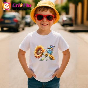 Tricou Fluture portocaliu pe floare de floarea soarelui ilustrativ Copii | Dama | Barbat Barbat