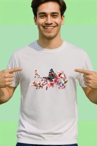 Tricou Fluture portocaliu pe flori de primavara stil delicat Copii | Dama | Barbat Barbat - Img 2