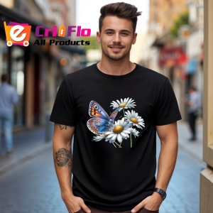 Tricou Fluture portocaliu pe margarete decor floral natural Copii | Dama | Barbat Barbat - Img 17