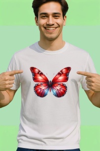 Tricou Fluture rosu aprins cu detalii in degrade spectaculos Copii | Dama | Barbat Barbat - Img 2