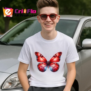 Tricou Fluture rosu aprins cu detalii in degrade spectaculos Copii | Dama | Barbat Barbat - Img 8
