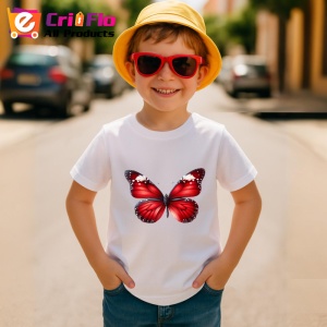 Tricou Fluture rosu cu detalii albe design elegant intens Copii | Dama | Barbat Barbat - Img 14