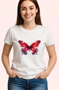Tricou Fluture rosu cu negru pe fundal alb stil clasic Copii | Dama | Barbat Barbat - Img 3