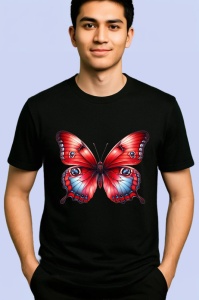 Tricou Fluture rosu cu negru si accente albastre stil regal Copii | Dama | Barbat Barbat - Img 4
