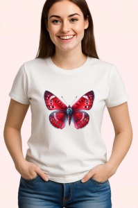 Tricou Fluture rosu intens cu accente negre si albe contrastante Copii | Dama | Barbat Barbat - Img 3