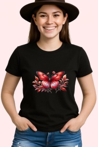 Tricou Fluture rosu pe crenguta cu frunze decor elegante Copii | Dama | Barbat Barbat - Img 7