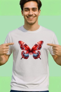 Tricou Fluture rosu si negru cu model clasic monarch Copii | Dama | Barbat Barbat - Img 2