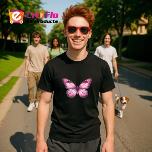 Tricou Fluture roz cu buline negre si degrade alb decorativ Copii | Dama | Barbat Barbat - Img 17