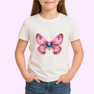 Tricou Fluture roz cu corp turcoaz grafica delicata si jucausa Copii | Dama | Barbat Barbat - Img 3