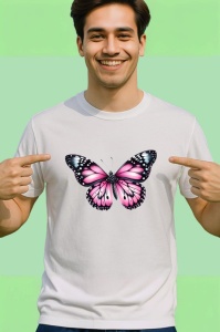 Tricou Fluture roz cu negru stil pastel intens contrastant Copii | Dama | Barbat Barbat - Img 2