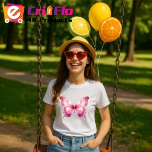 Tricou Fluture roz pal cu detalii in degrade pastel feminin Copii | Dama | Barbat Barbat - Img 11