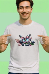 Tricou Fluture roz pe frunze de toamna grafica eleganta Copii | Dama | Barbat Barbat - Img 2