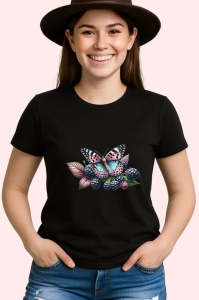 Tricou Fluture roz pe frunze de toamna grafica eleganta Copii | Dama | Barbat Barbat - Img 6