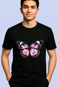Tricou Fluture roz si negru cu detalii feminine si contrastante Copii | Dama | Barbat Barbat - Img 4