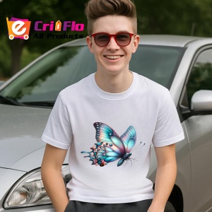 Tricou Fluture roz si turcoaz cu aripi rotunjite stil vesel Copii | Dama | Barbat Barbat - Img 9