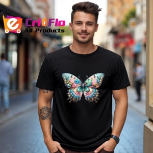 Tricou Fluture roz si turcoaz cu model floral artistic Copii | Dama | Barbat Barbat - Img 18