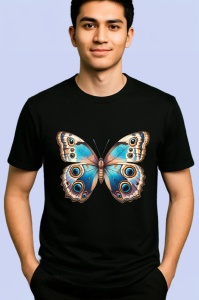 Tricou Fluture turcoaz si bej cu ochiuri decorative detalii unice Copii | Dama | Barbat Barbat - Img 4