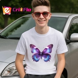 Tricou Fluture violet intens cu margini mov design regal Copii | Dama | Barbat Barbat - Img 9
