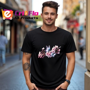 Tricou Fluturi mici pe crengute cu flori roz fundal eteric Copii | Dama | Barbat Barbat - Img 17
