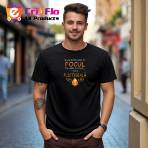Tricou Focul Plictiseala Flacara Design Negru, din bumbac 100%, tricou negru Dama | Barbat - Img 6