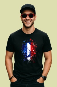 Tricou France Steag Splash Art, Copii | Dama | Barbat, culoare negru