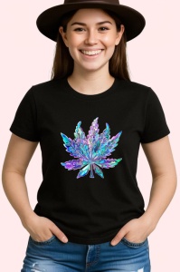 Tricou Frunza artistica in degradee albastru violet Copii | Dama | Barbat, culoare negru - Img 3