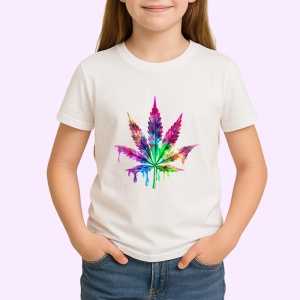 Tricou Frunza cannabis stil graffiti culori neon Copii | Dama | Barbat - Img 4
