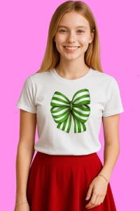 Tricou Funda Verde Cu Dungi, din bumbac 100%, tricou alb, Copii | Dama | Barbat - Img 3