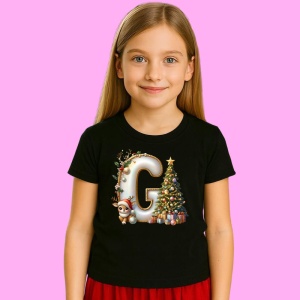 Tricou G Litere Craciun Cu Ren, Brad, Luminite Si Cadouri, din bumbac 100% Copii | Dama | Barbat - Img 2