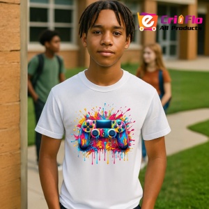 Tricou Gamepad colorat splash arta pentru gameri Copii | Dama | Barbat