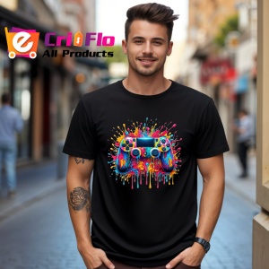 Tricou Gamepad colorat splash arta pentru gameri Copii | Dama | Barbat, culoare negru - Img 5