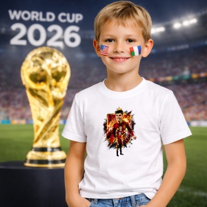 Tricou Gavi Spain World Cup Fifa 2026, din bumbac 100%, tricou alb, Copii | Dama | Barbat - Img 5