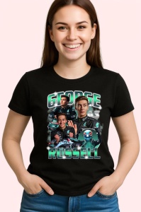 Tricou George Russell Imagine Echipa Mercedes Colaj, Copii | Dama | Barbat , tricou negru - Img 3