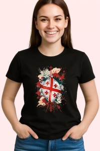Tricou Georgia Steag Splash Art, Copii | Dama | Barbat, culoare negru - Img 3