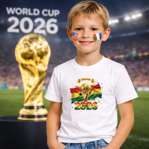 Tricou Ghana World Cup 2026 Fifa V2, din bumbac 100%, tricou alb, Copii | Dama | Barbat - Img 5