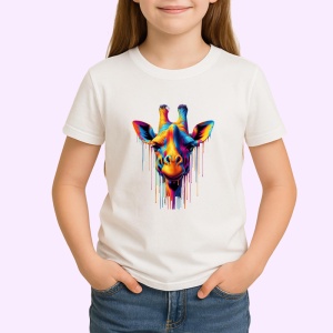 Tricou Girafa colorata cu pete de vopsea fundal alb Copii | Dama | Barbat