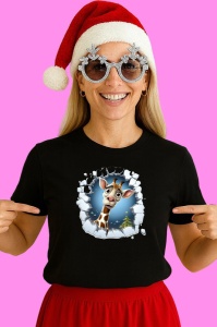 Tricou Girafa Cu Fundal Alb Craciun, din bumbac 100% Copii | Dama | Barbat