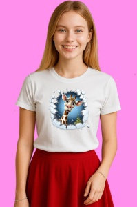 Tricou Girafa Cu Fundal Alb Craciun, din bumbac 100% Copii | Dama | Barbat - Img 3