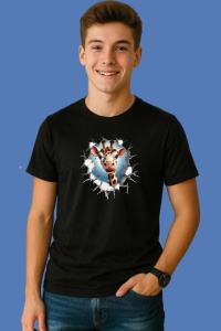 Tricou Girafa Cu Fundal Albastru Si Privire Vesela Craciun, din bumbac 100% Copii | Dama | Barbat - Img 2