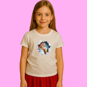 Tricou Girafa Cu Fundal Albastru Si Zambet Craciun, din bumbac 100% Copii | Dama | Barbat