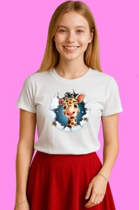 Tricou Girafa Cu Fundal Gri Si Decor Craciun, din bumbac 100% Copii | Dama | Barbat - Img 3