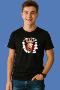Tricou Girafa Cu Fundal Rosu Craciun 3, din bumbac 100% Copii | Dama | Barbat - Img 2