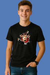 Tricou Girafa Cu Fundal Rosu Craciun, din bumbac 100% Copii | Dama | Barbat - Img 3