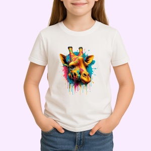 Tricou Girafa portocalie si albastra pop art exotic Copii | Dama | Barbat - Img 4