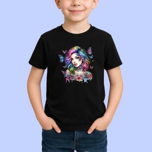 Tricou Girl with butterflies tattooed, fata cu fluturi si tatuaje, Copii | Dama | Barbat , tricou negru - Img 2