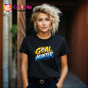 Tricou Goal Hunter Text 3D Galben Albastru V2, din bumbac 100%, tricou negru Copii | Dama | Barbat - Img 8