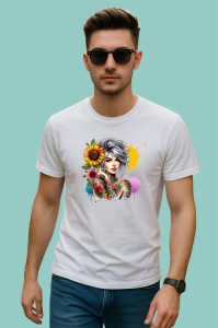 Tricou grey bun girl shoulder flower tattoo, fata coc gri cu tatuaj umar floral, Copii | Dama | Barbat - Img 2