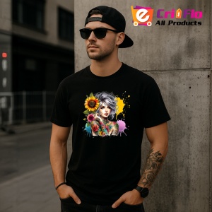 Tricou Grey bun girl shoulder flower tattoo, fata coc gri cu tatuaj umar floral, Copii | Dama | Barbat , tricou negru - Img 11