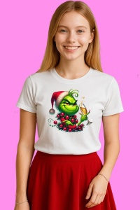 Tricou Grinch Cu Pahar Sarbatoare Craciun, din bumbac 100%, tricou alb, Copii | Dama | Barbat - Img 3
